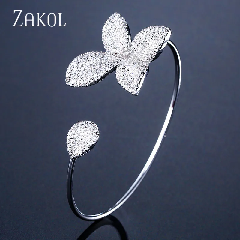 White Color ZAKOL новые модные роскошные серьги-гвоздики с бабочкой AAA кубическим цирконием, с большим цветком, для женщин, вечерние, подарки FSEP2078 - Окраска металла: White Color