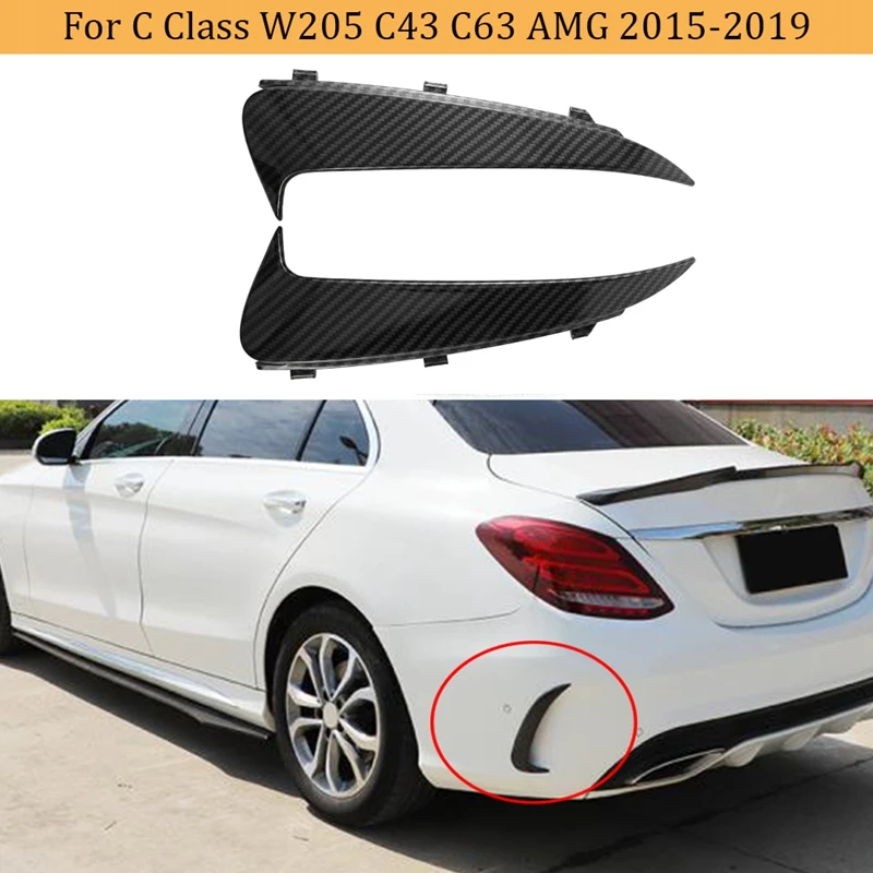 Carbon Fiber Rear Bumper Lip Spoiler Canards Stickers Trim for Benz C Class W205 C43 C63 AMG 2015-2019 Snap-in Type