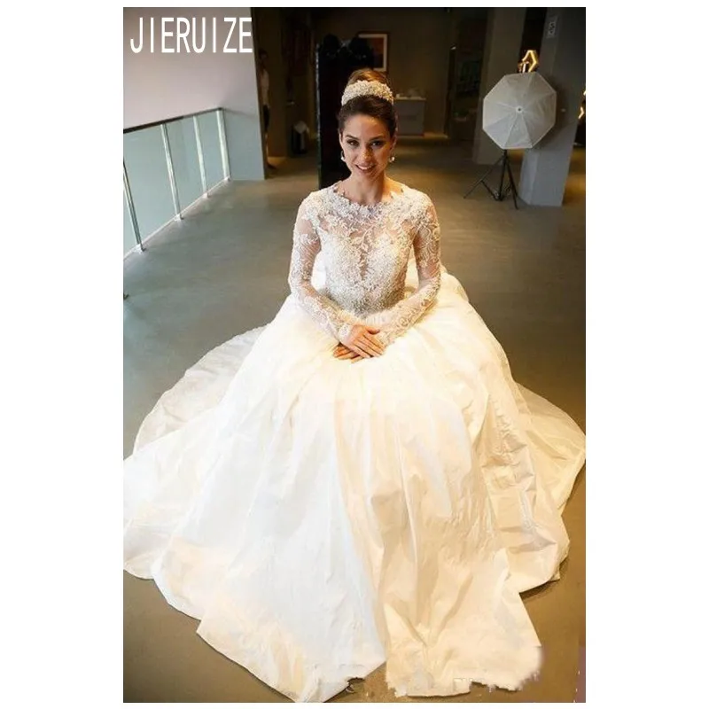 JIERUIZE винтажные Свадебные платья с длинными рукавами украшенные жемчужинами и
