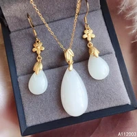 kjjeaxcmy fine jewelry 925 sterling silver inlaid natural white jade female pendant earring set vintage supports test