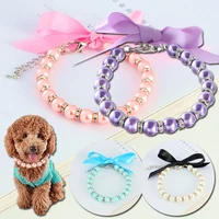 cute pet dog imitation pearls necklace collar jewelry rhinestones puppy cat wedding collar jewelry accessories for female dogs