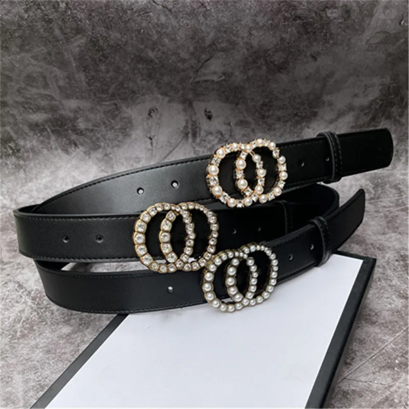

2021 Women's Designer Black Belt Size 105-125cm Fashion Pearl Buckle Belt