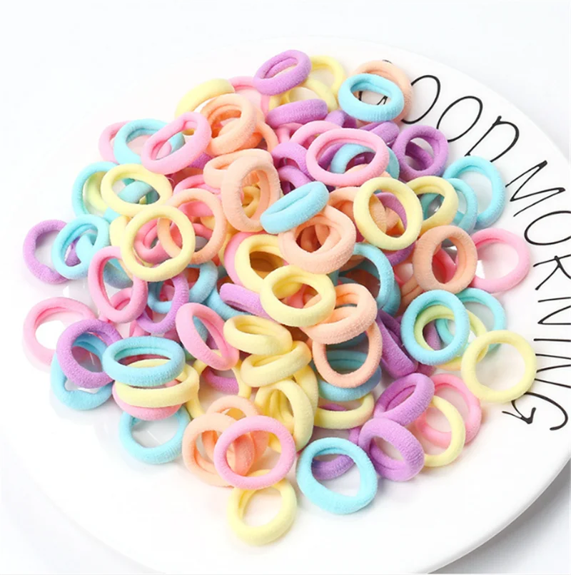 100PCS Random Новинка, 100 шт./лот, спандекс, материал, головной убор, аксессуары для волос для девочек, детские эластичные резинки для волос, резинки в полоску, разные цвета - Цвет: 100PCS Random