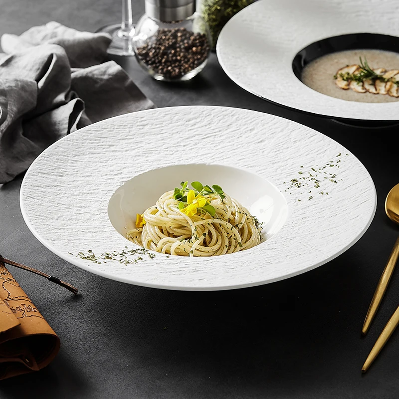 

New French food tableware creative stone pattern straw hat plate western food soup plate sashimi main meal pasta plate，Deep dish