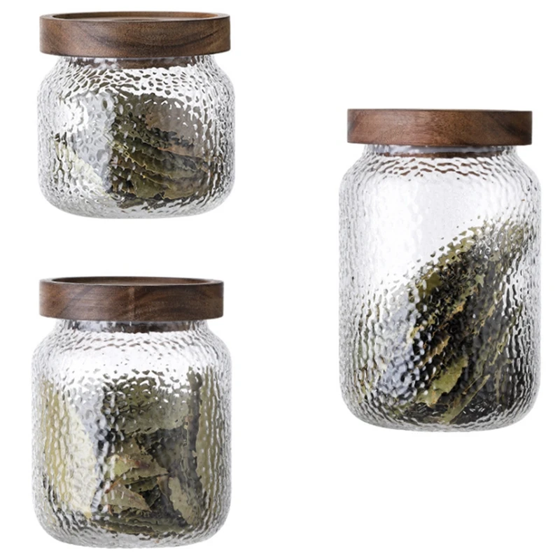 

Hammered Glass Airtight Jar Coffee Bean Storage Jar Small Tea Storage Jar Grain Storage Box Kitchen Supplies, 3PCS