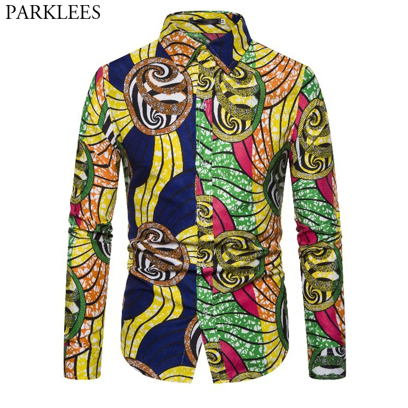 

Мужская хлопковая рубашка с батиковым принтом, модная рубашка с Африканским принтом, батик, с длинным рукавом, в стиле хип-хоп, африканская о...