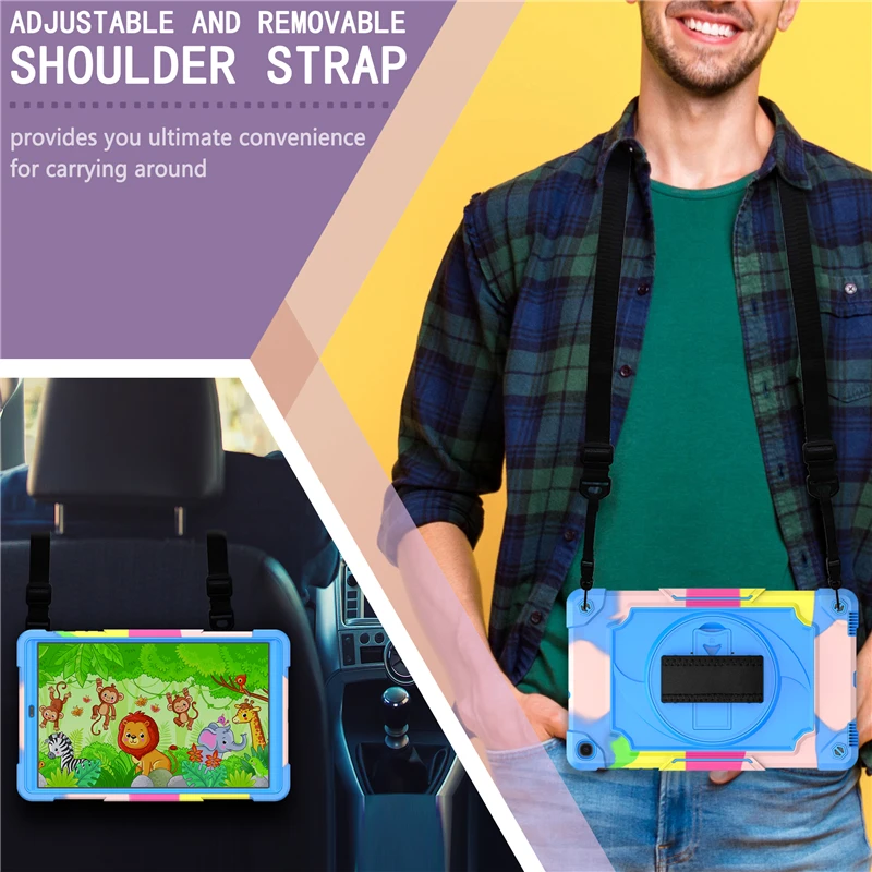 

Cover For Samsung Galaxy Tab A 10.1 Inch 2019 SM-T510 T515 3 in 1 Heavy Duty Handle Stand Strap Kids Baby Shockproof Case Coque