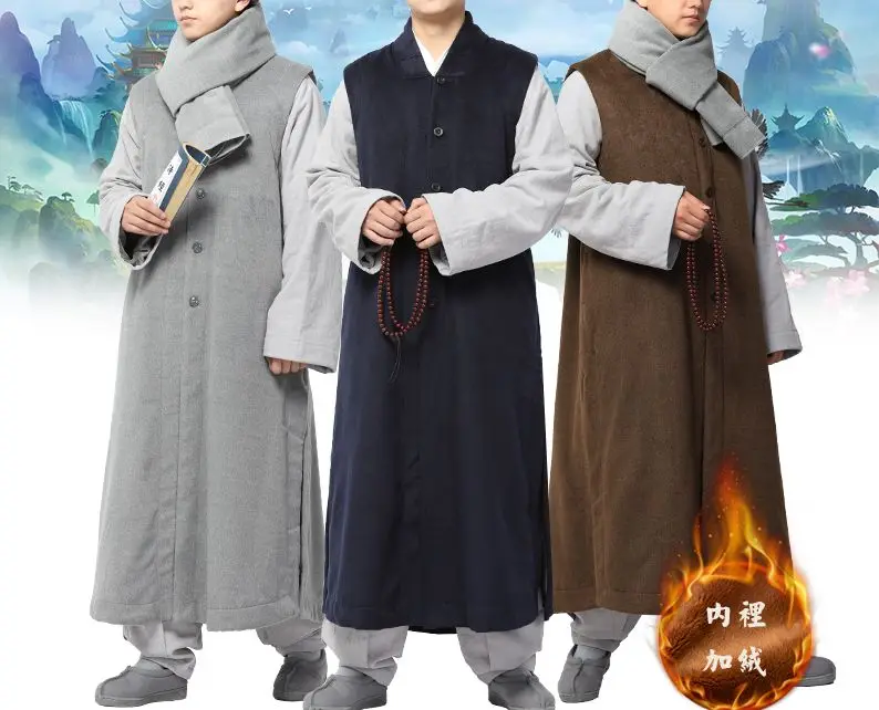 Зимняя теплая женская одежда унисекс Будда модель shaolin monk kung fu костюмы Длинный