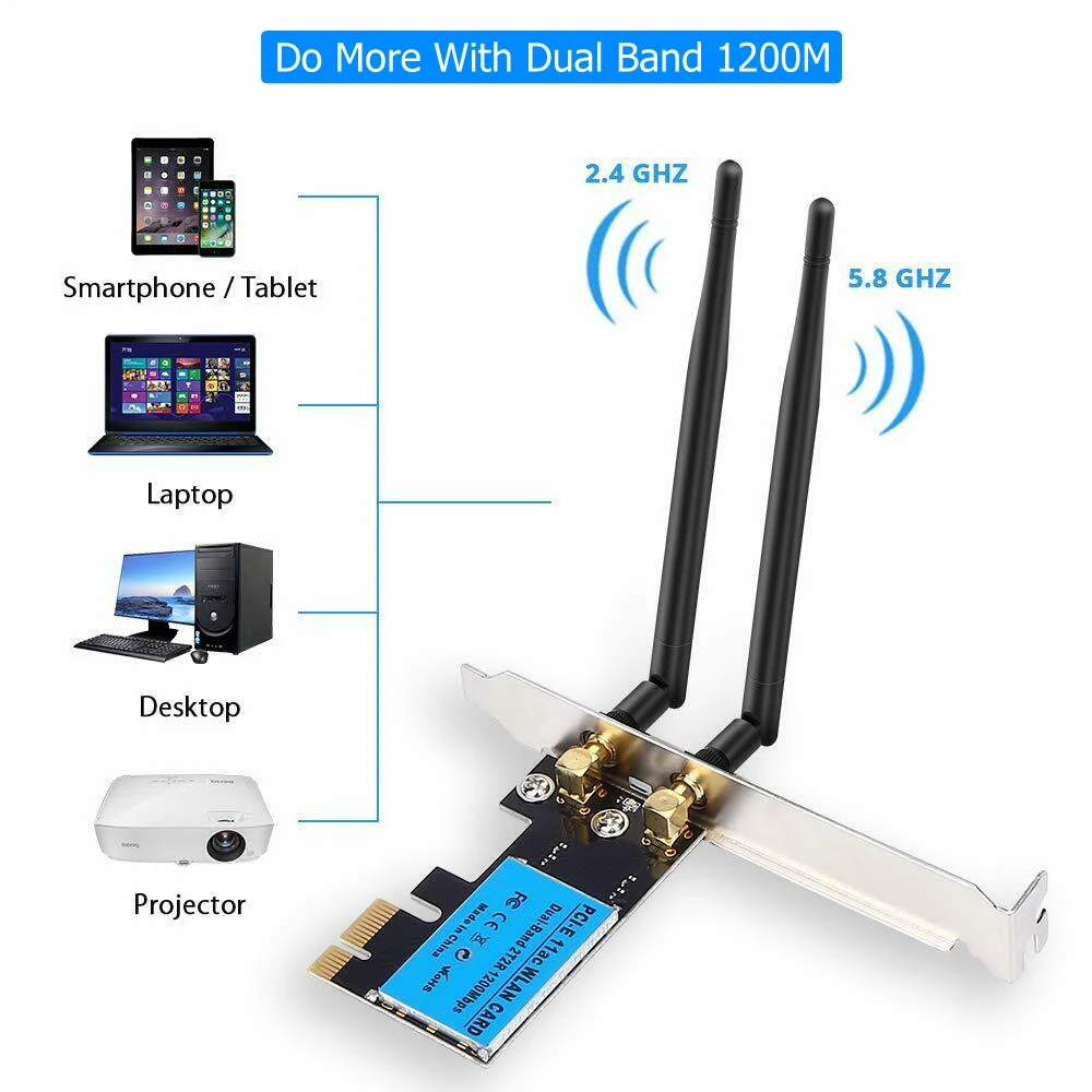 Беспроводная сетевая карта AC1200Mbps PCIe Двухдиапазонная 5G/2 4G беспроводной WiFi