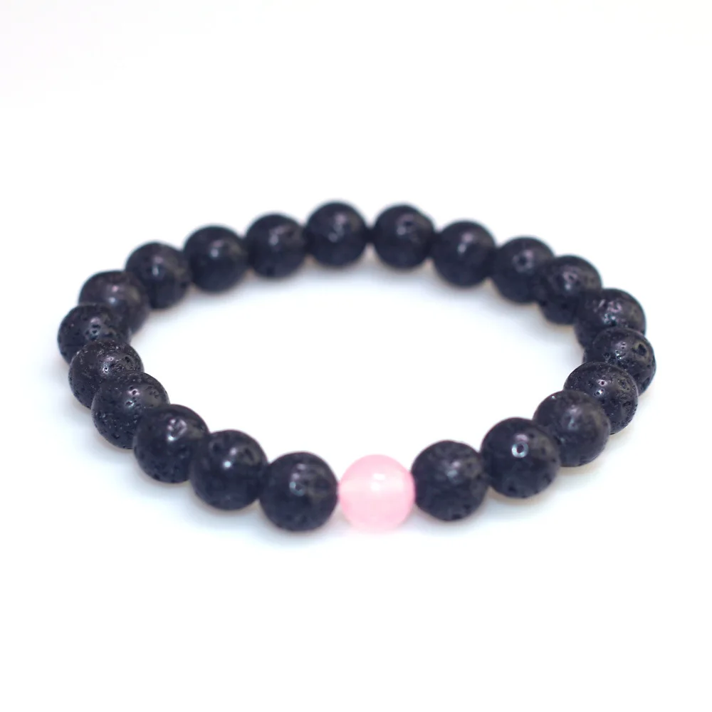 

Pink Volcanic Stone Combination Beaded Bracelet Simple Male and Female Couple Beaded Bracelet Yoga Natural Stone Bracelet