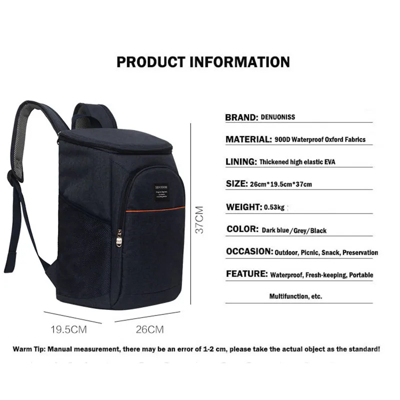 denuoniss brand casual hot sales thermal backpack 20l summer thickened cooler bag camping insulated bag picnic cooler backpack free global shipping