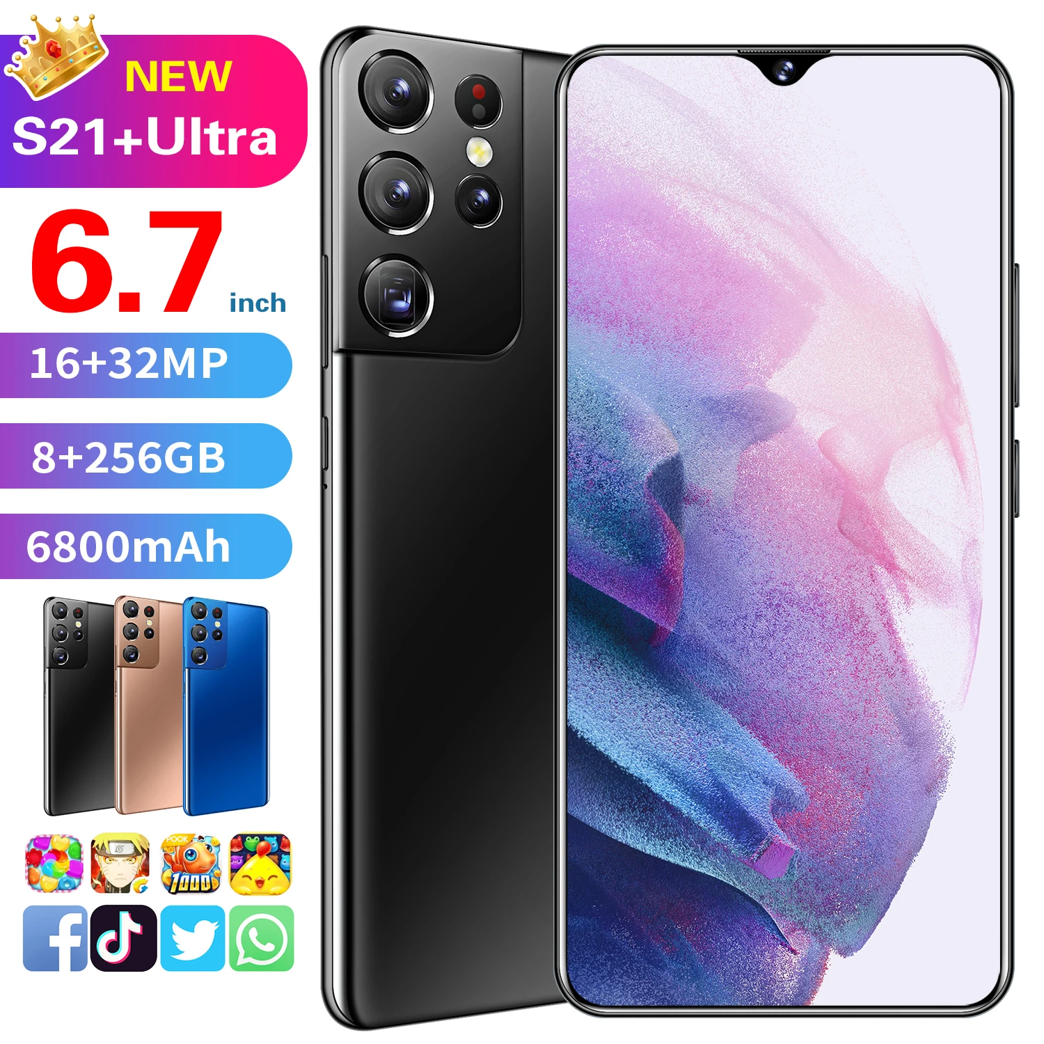 

Galaxy S21Ultra Mobile Phone Newest 6.7" 12 512GB Snapdragon 865 6800mAh Android 10.0 Fingerprint Unlock Smart Cellphone