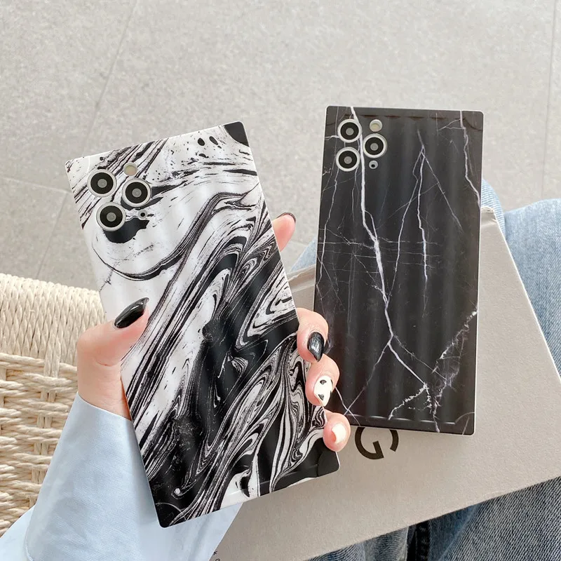 

Square Black And White Marble Pattern Matte Phone Case For iPhone 11 12 Pro Max XR XS 7 8 Plus SE 2020 Soft IMD Back Cover Coque