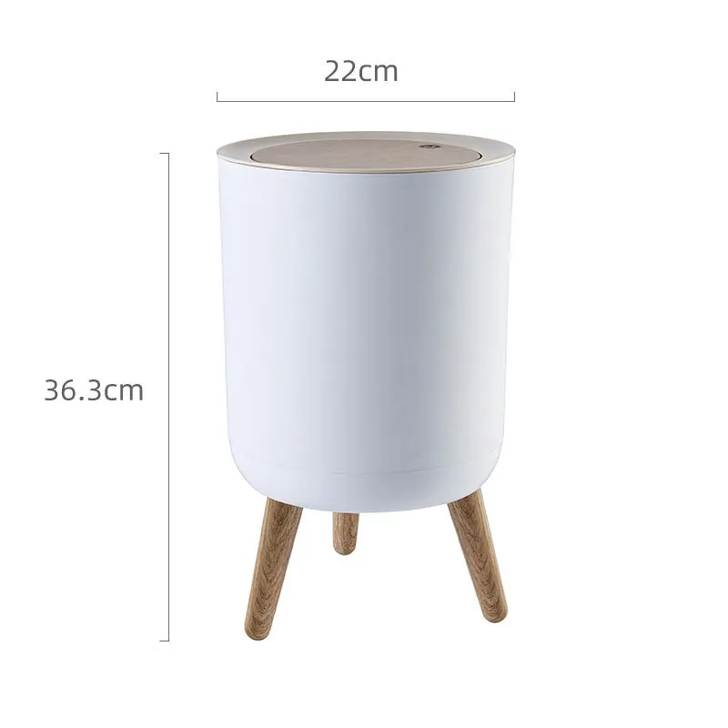 

Household Creative with Lid Press Living Room Toilet Bathroom Kitchen Nordic Style High-foot Imitation Wood Grain Trash Can