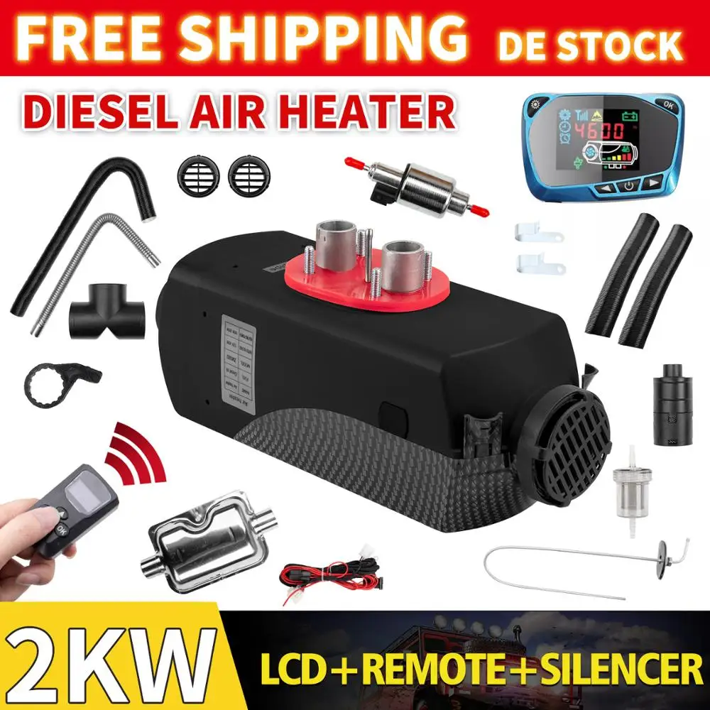 

12V 2KW Diesel Air Heater LCD Switch + New Remote control+ Sliencer + Tank 2000W Car Heater Fuel Parking Heater for Motorhome
