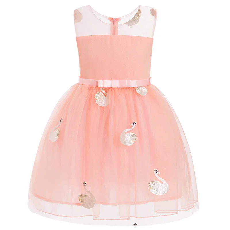 

Платье принцессы без рукавов для девочек, летнее милое розовое платье с лебедем из мультфильма, праздничная и свадебная одежда, вышитое пла...