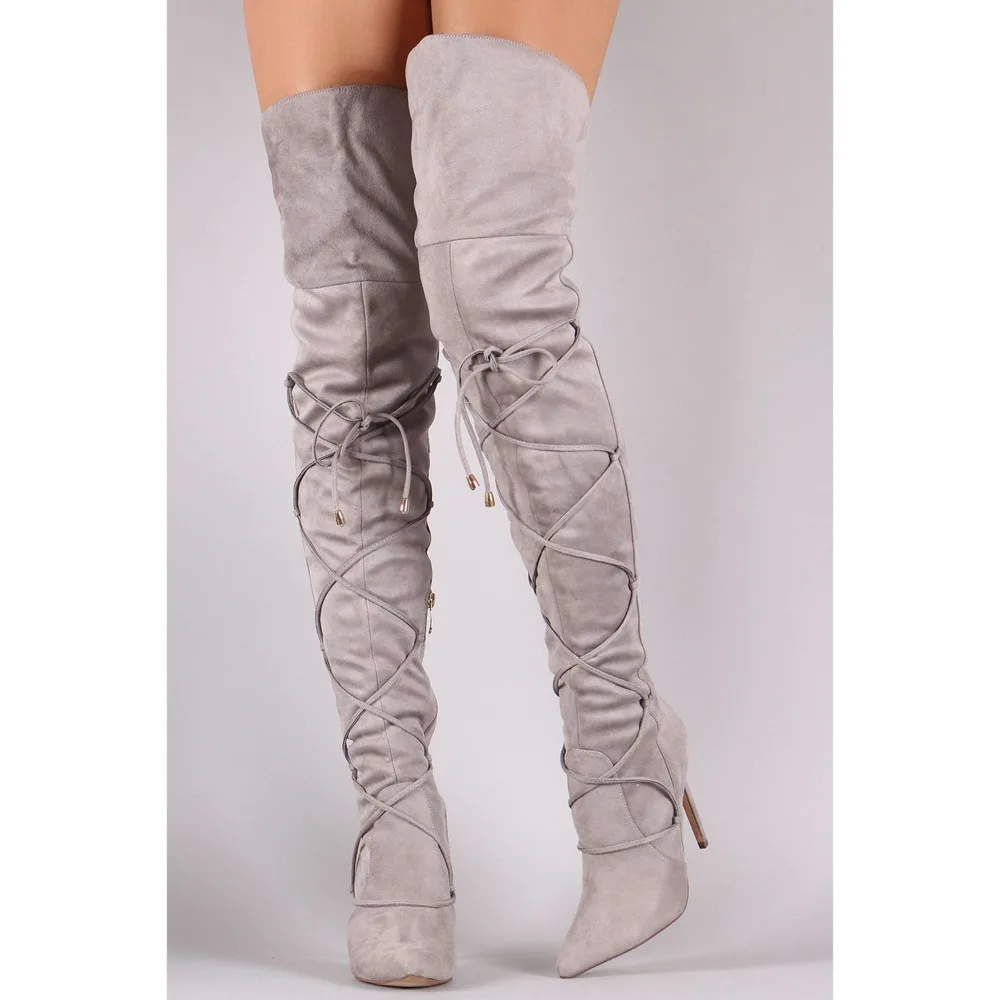 

Women's Shoes Women'Plus Size 34-43 Over The Knee Boots Thin Section High Heels Sexy Party Pumps Suede Lace-up Ladies Boot