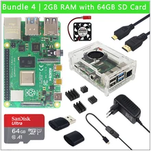 Raspberry Pi 4 Model B 2GB/4GB/8GB RAM + Case + Fan + Heat Sink + Power Adapter + 32/64 GB SD Card + Micro HDMI Cable for RPI 4B