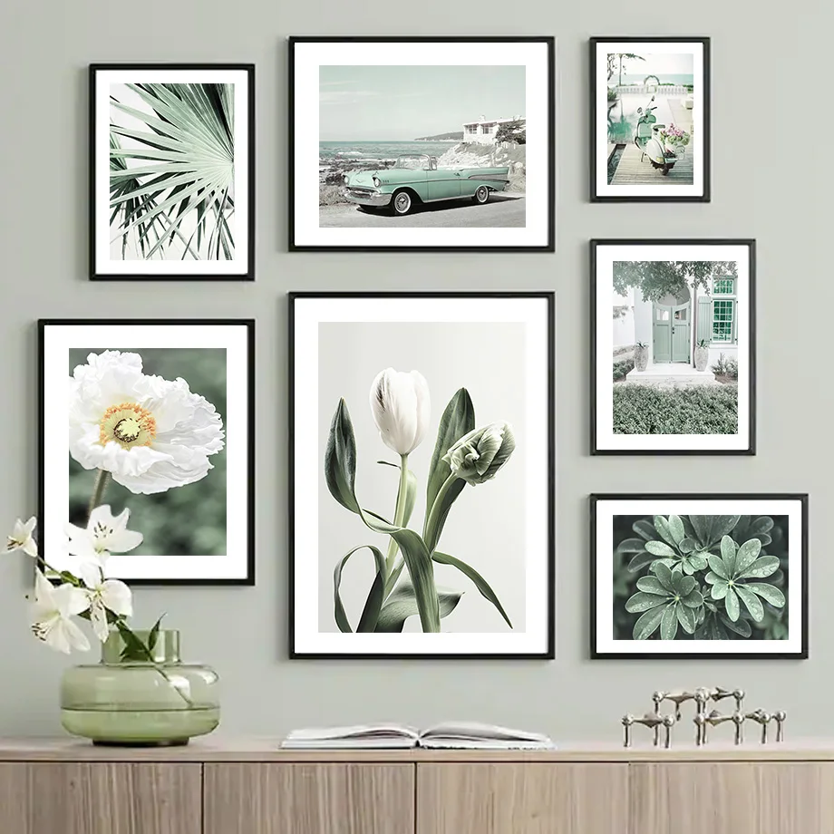

Green Tulip Strelitzia Peony Car Autobike Wall Art Canvas Painting Nordic Posters And Prints Wall Pictures For Living Room Decor
