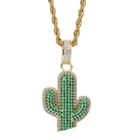 hip hop mens jewelry aaa cz stones bling iced out solid cactus pendant necklace crystal jewellry accessories ornaments