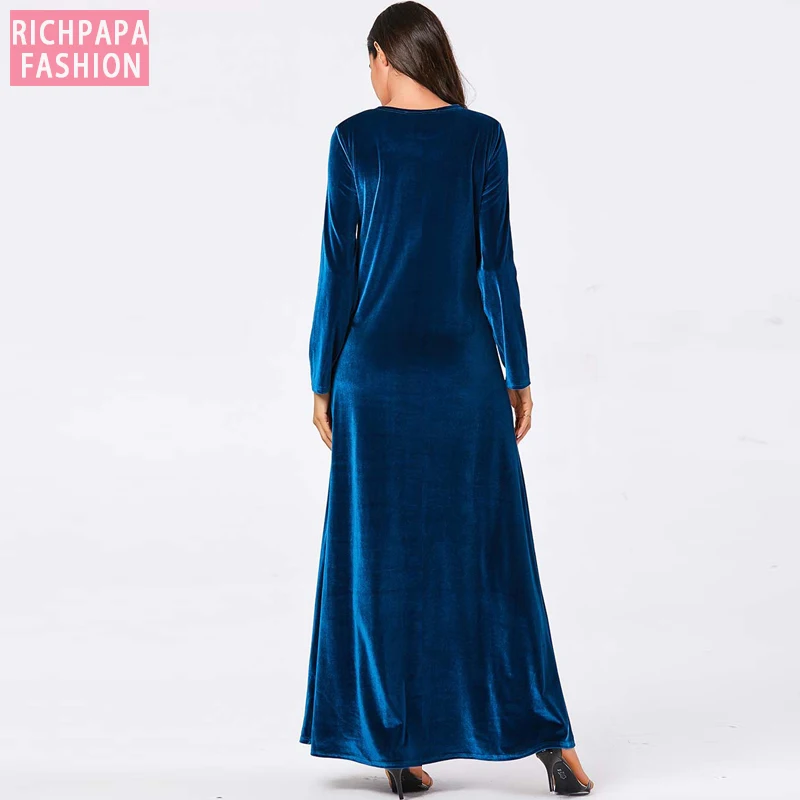 Женское зимнее длинное бархатное платье с вышивкой | Женская одежда