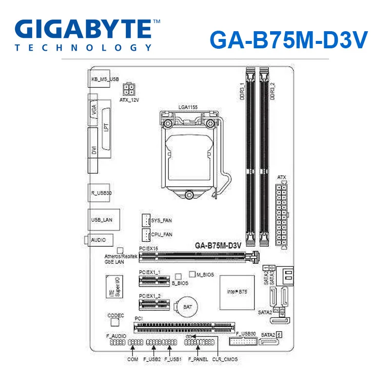 Оригинальная Материнская плата Gigabyte GA-B75M-D3V LGA 1155 DDR3 B75M-D3V 16 Гб USB2.0 USB3.0 B75 настольный процессор Intel Core i5 3470 Восстановленное