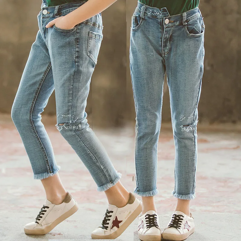 

Kids Ripped Jeans Pants for Girls Skinny Jeans Elastic Long Pants Teenage Children Pantalon Trousers 10 12 14 Years