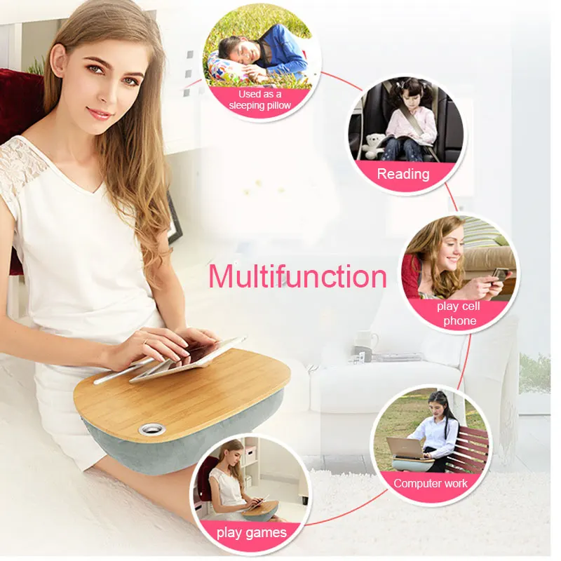 

Laps Desk Fits up to 14 inch Slim Laptop Laptops Stand with Pillow with Cable Hole Anti-Slip Strip FKU66