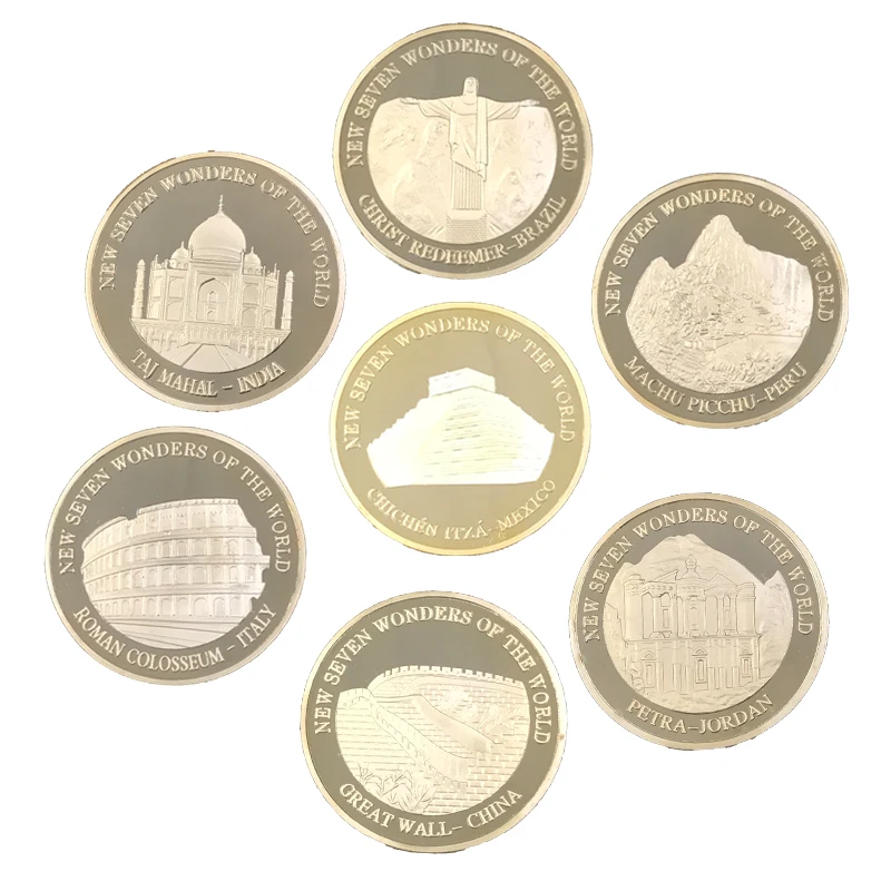 Позолоченная металлическая монета 24 К новые золотые монеты серии Seven Wonderland Challenge