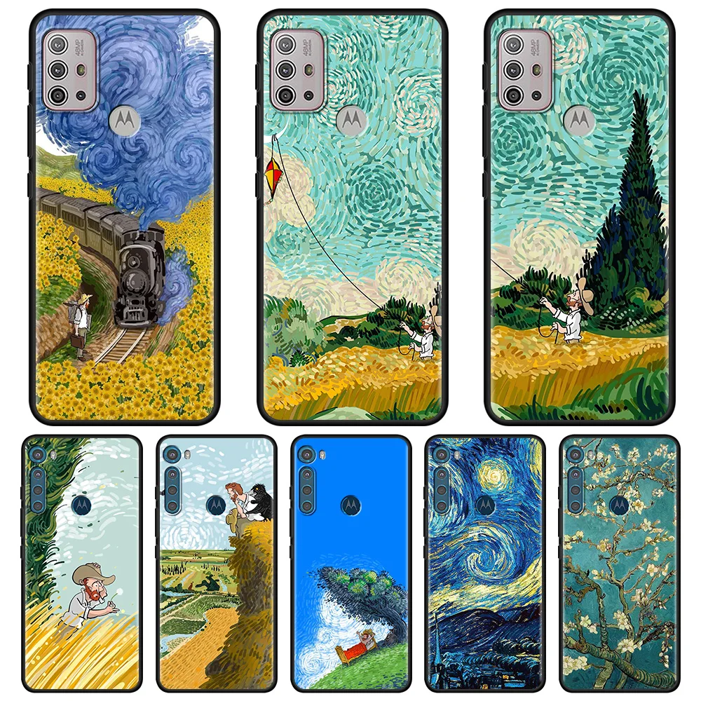 

Retro Oil Painting Art Van Gogh Case For MOTO One Fusion Plus G60 G50 G40 G30 G20 G10 G9 G8 Power Lite E6s Edge 20 Pro G Stylus