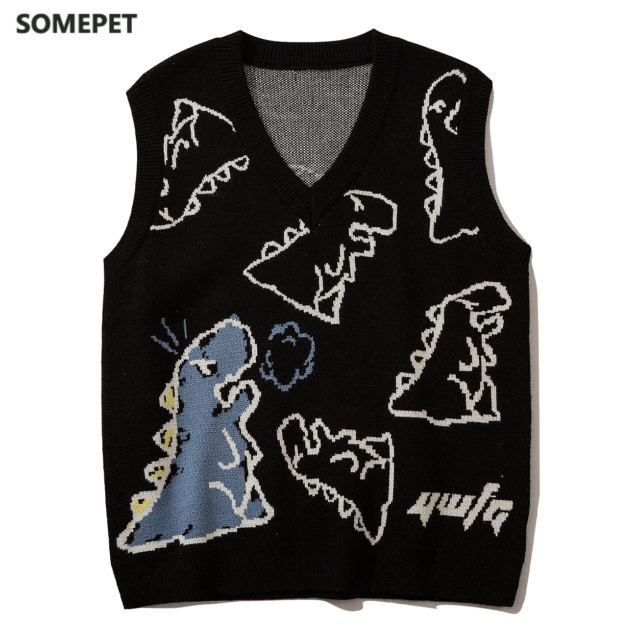 Трикотажный жилет в стиле Харадзюку мужские топы с рисунком динозавра и граффити