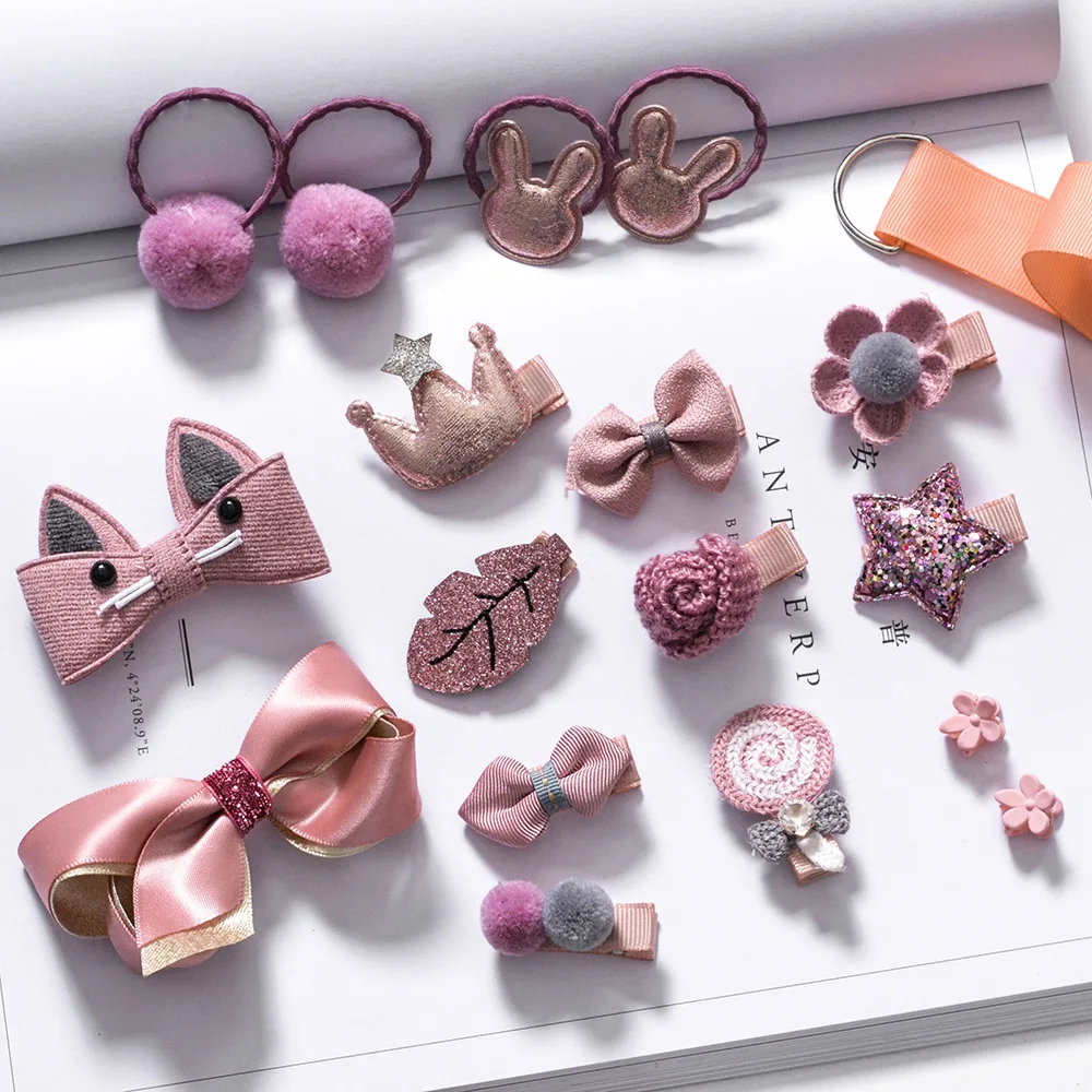 8/10/24pcs Baby Girl Hair Clips Cartoon Children Headband Bow Crown Flower Hairpins Barrettes Headwear Kids Accessories |