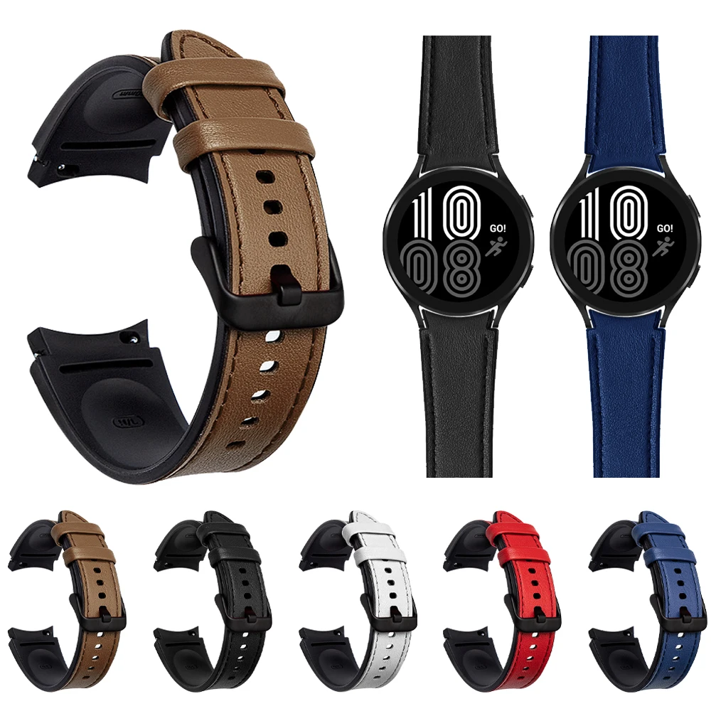 Ремешок силиконовый и кожаный для Samsung Galaxy Watch 4 Classic браслет с металлической
