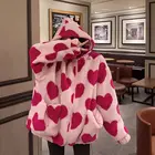 Женская плюшевая куртка y2k в стиле Харадзюку с принтом в виде сердца, зимнее пальто большого размера с длинным рукавом и капюшоном в Корейском стиле, Толстая теплая уличная одежда для пар