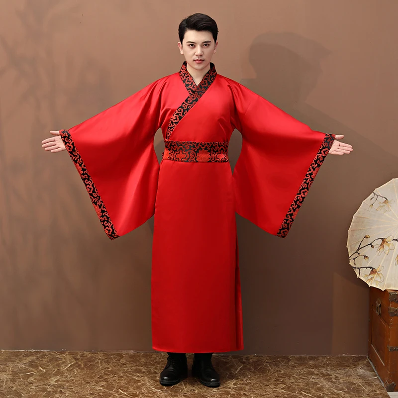 

2021 Couple Ancient Chinese Hanfu Dress Traditional Folk Dance Clothing For Women Satin Robe Dress Men Qing Dynasty Tang Suit
