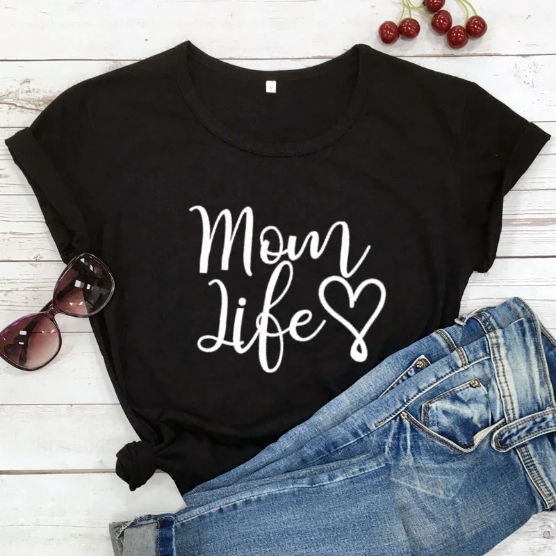 MOM LIFE Heart Printed T-Shirt Women Short Sleeve Motherhood Cotton Tees Cute Mother's Day Gift Tshirt | Женская одежда