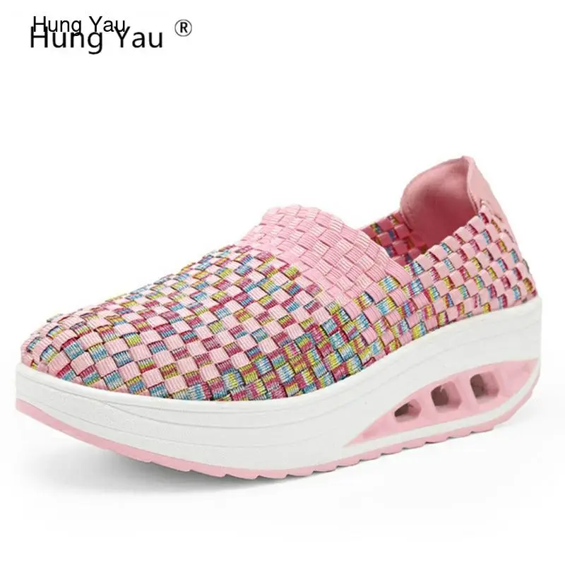 

Hung Yau Women Shoes Summer Flat Female Loafers Women Casual Flats Breathable Woven Shoes Sneakers Slip On Colorful Shoe Mujer