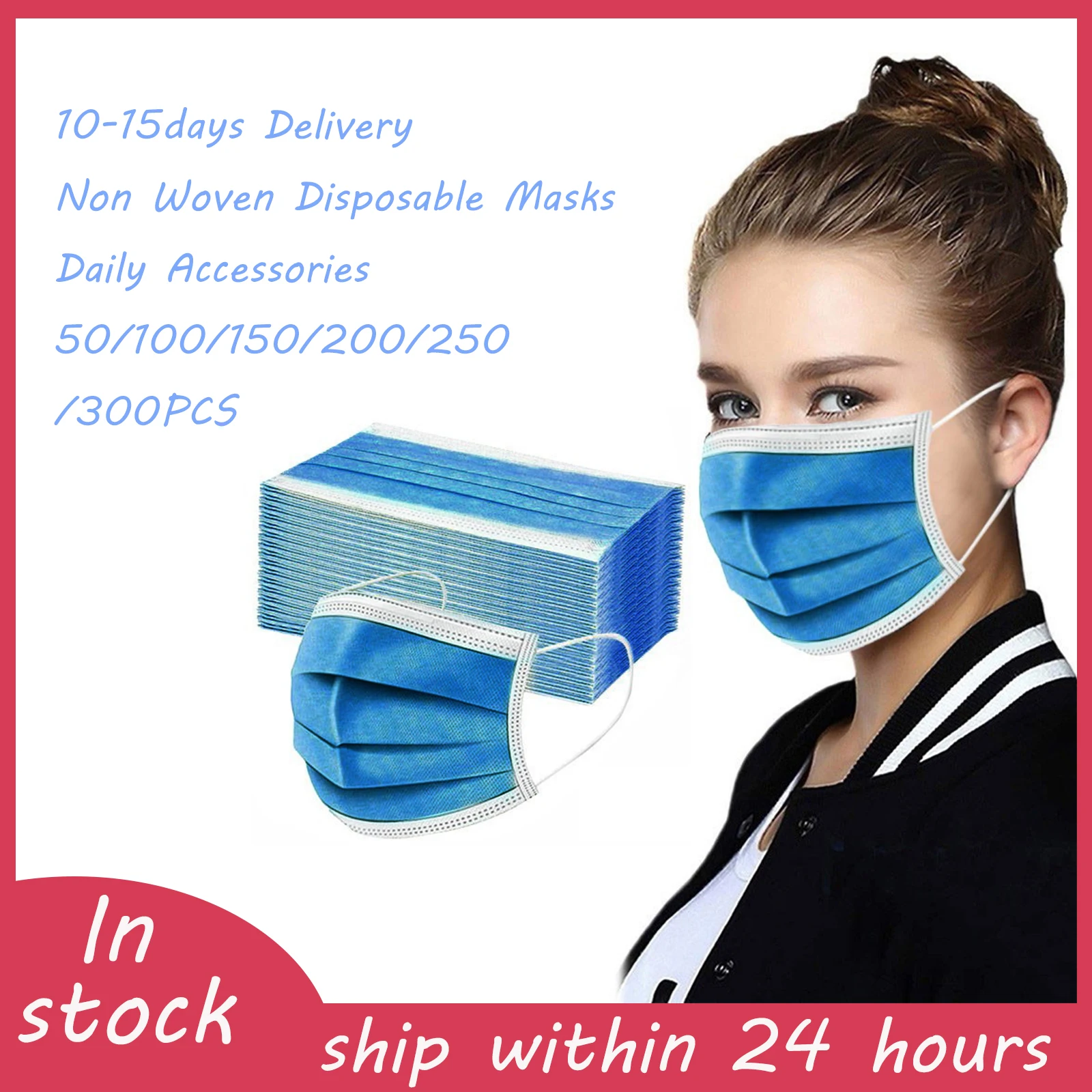 

50-300PCS Adult Daily Disposable Face Mask 3Ply Ear Loop Personal Breathable Facial Mask Anti PM2.5 Mascarilla Masque FL50