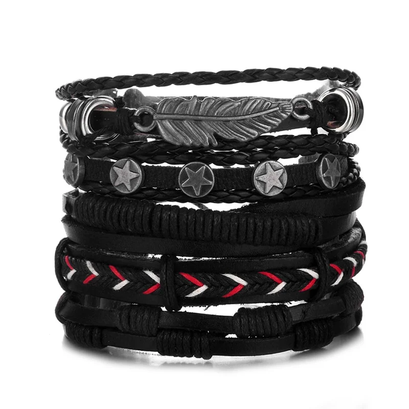 

Vintage Leather Bracelet Fashion Hand-knitted Multi-layer Leather Feather Leaf Bracelet and Fashion Men's Bracelet Gift