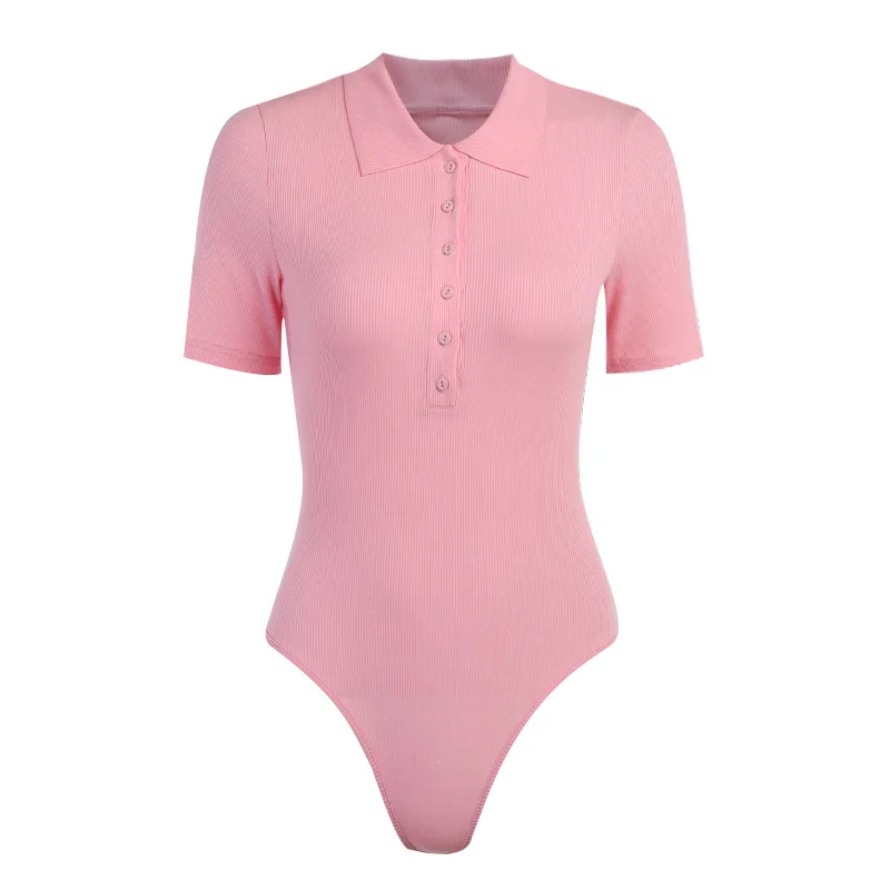 

Women Striped Pattern Long Sleeve Knit Playsuits Retro Style POLO Collar All-Match Tight-Fitting Long-Sleeved Jumpsuit 2021