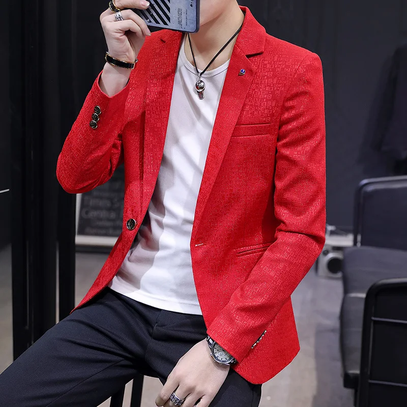 

2021 men jacquard youth one-button suits autumn cultivate one's morality leisure blazer
