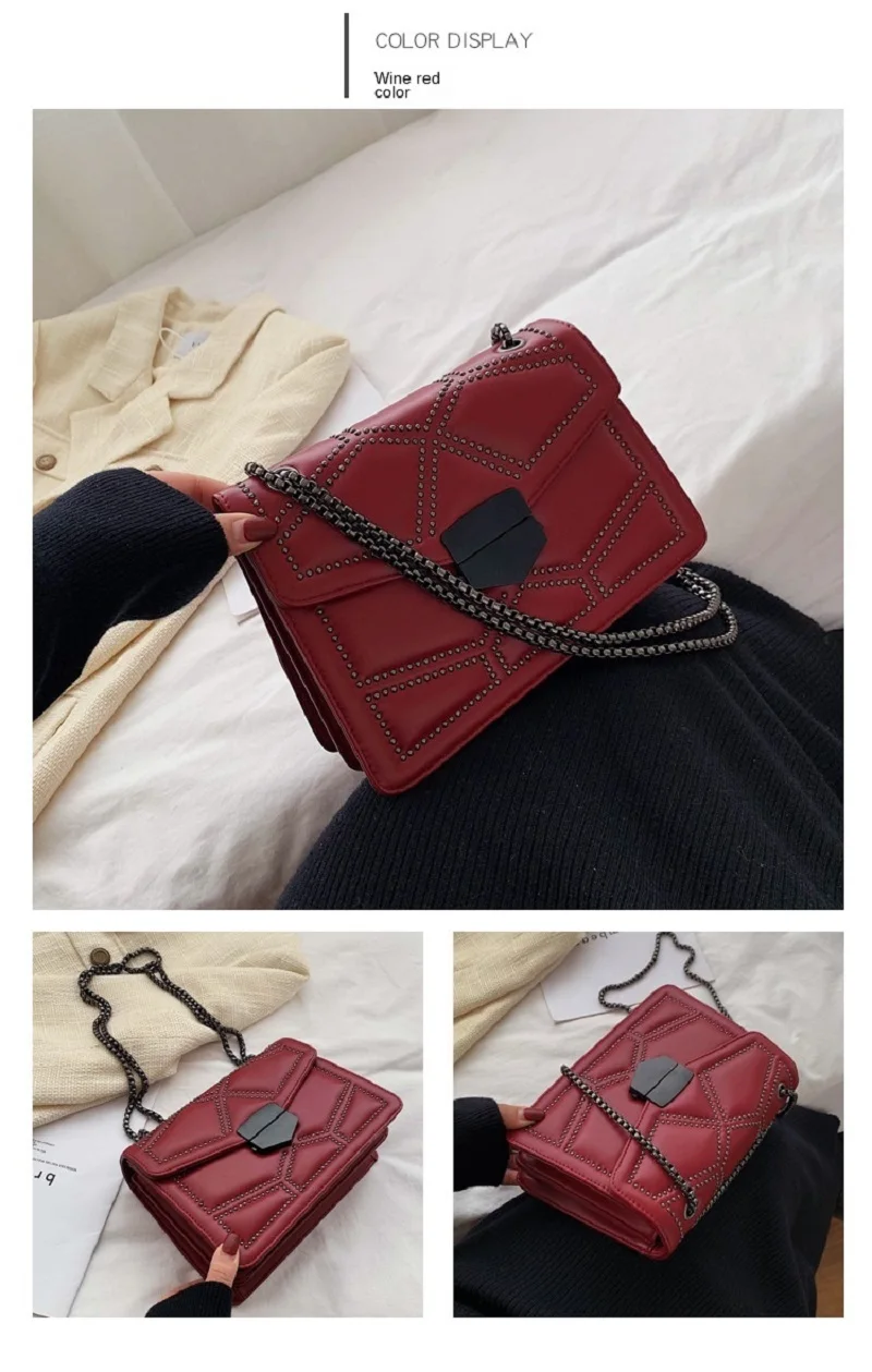 

Fashion Women's Bag 2021 New Chain Black Messenger Bag Trendy One-shoulder Small Square Bag