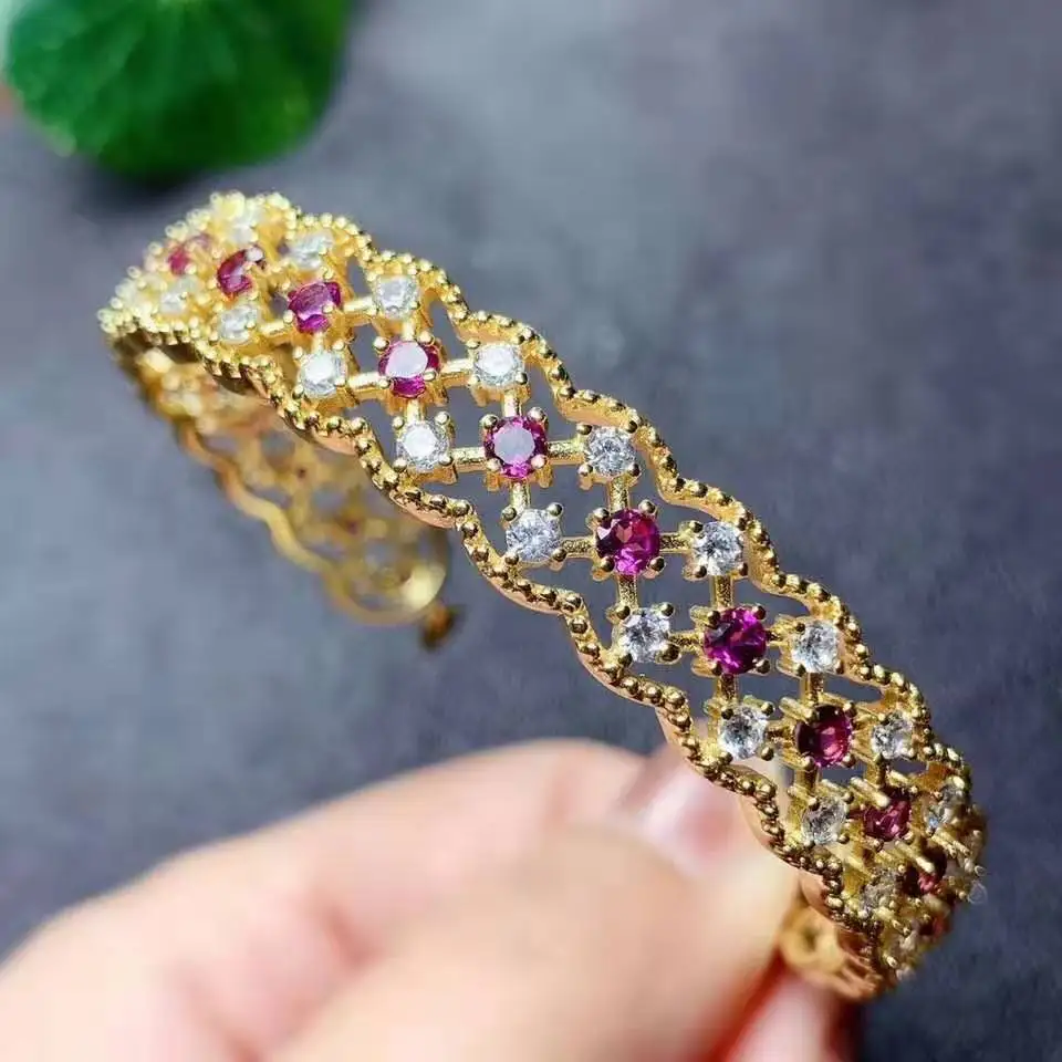 Браслет из натурального магниевого алюминия с гранатом S925 роскошные модные