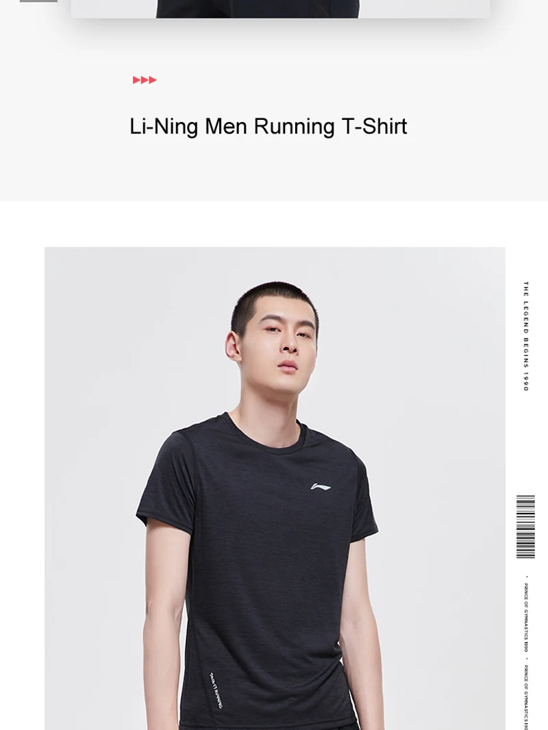 Li-Ning, мужские футболки для бега, дышащие, короткий рукав, полиэстер, обычная посадка, подкладка, Спортивная футболка, ATSP231 MTS3100