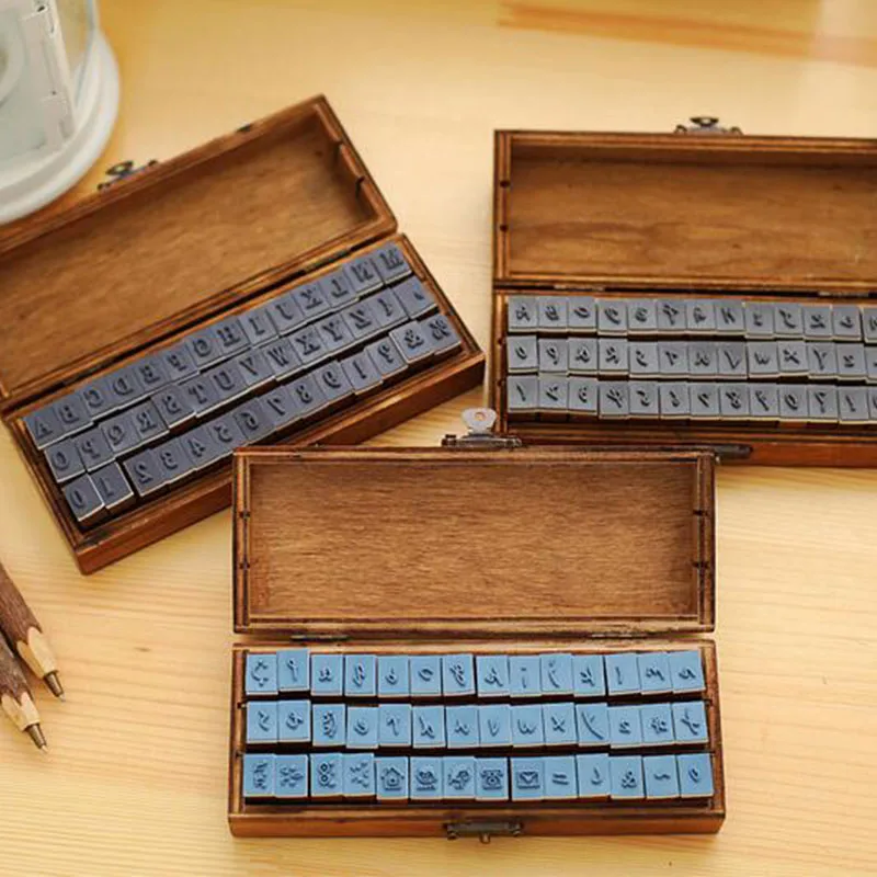 

4sets/lot Romantic Handwriting Alphabet Letter Wooden Stamp Set Retro Vintage Wooden Craft Box Rubber Stamp 3 Design Wholesale