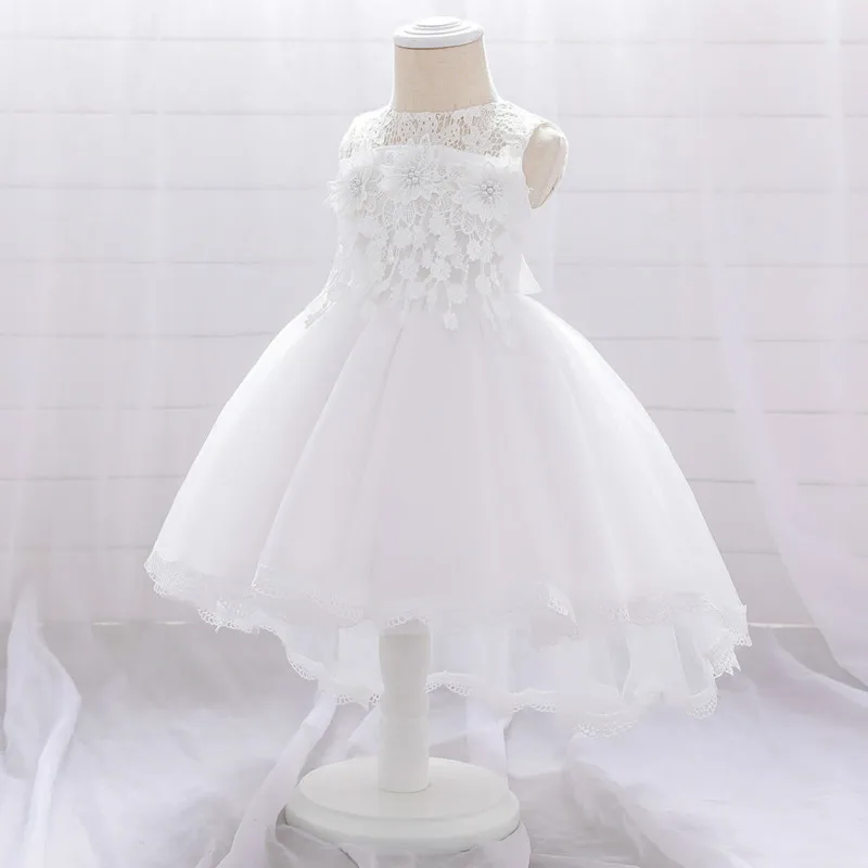 

One year old girl's dress lace sleeveless princess dress girl's three dimensional Decal Beaded party Tuxedo