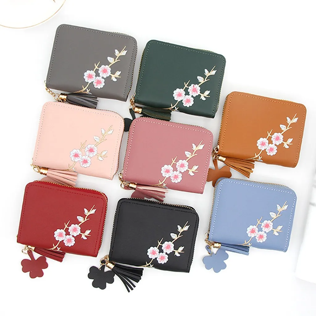 Женские сумки уличная мода тренд однотонный цветок бахрома кожа кошелек для карт