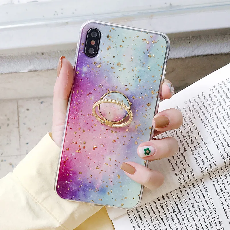 IK92-DJ04QingHongHun SoCouple кольцо из ТПУ чехол-держатель для iphone 7 8 6 6s plus чехол для iphone XR 11 Pro X Xs Max мраморный Золотой фольга кольцо держатель чехол - Цвет: IK92-DJ04QingHongHun