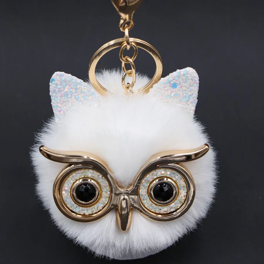 Милый брелок для ключей в виде совы помпон женский пушистый цвет горошек мех