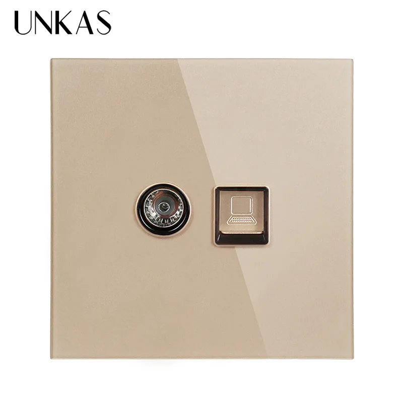 Белая Роскошная прозрачная панель UNKAS из закаленного стекла RJ45 Интернет разъем с